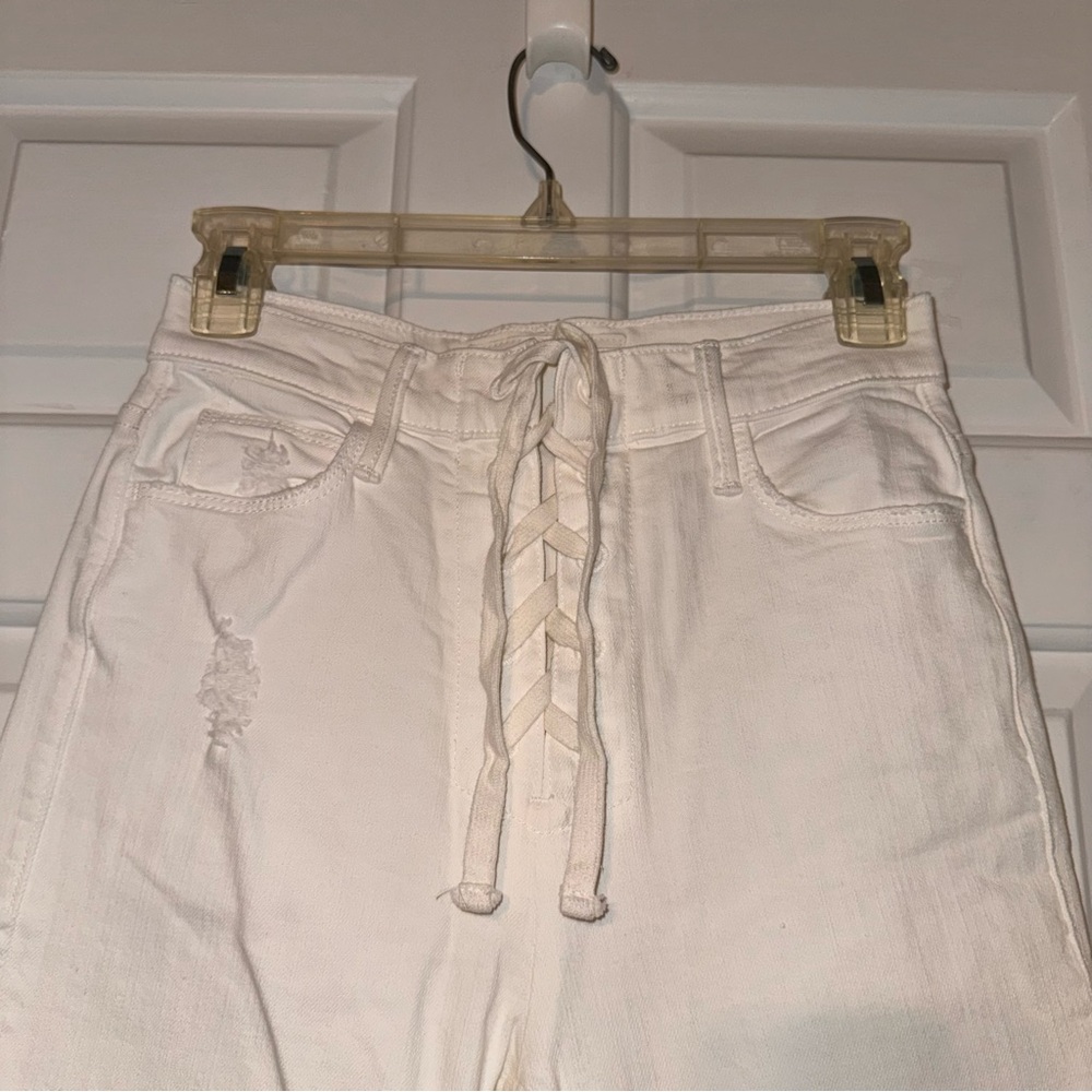 Mother Superior white lace up fly dazzler ankle chew high rise skinny jeans 25 - Picture 5 of 16
